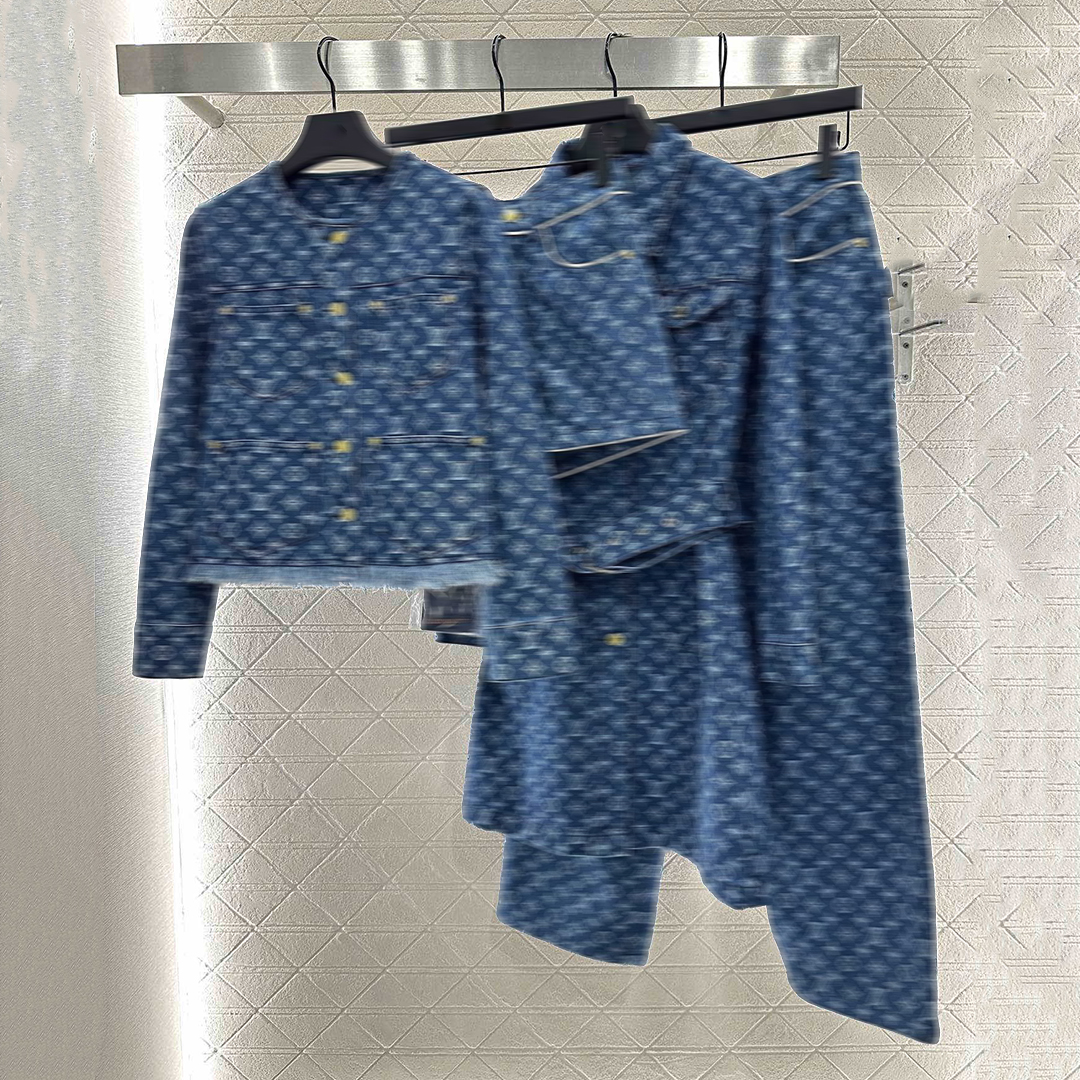 Designer Women's Denim Tracksuit Full Letter Short Denim Jacket Shorts Set Luxury Long Sleeve Dresses Straight Leg Jeans for Women