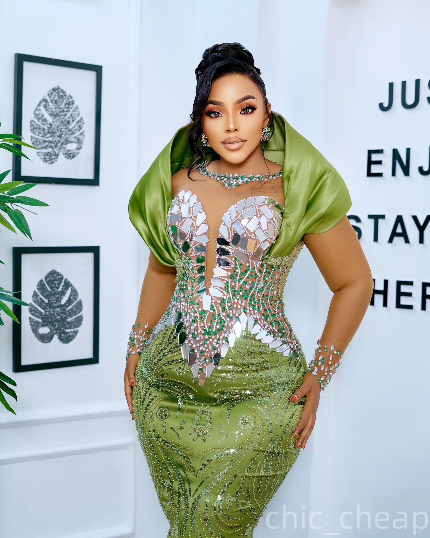 Aso Ebi Mermaid Green Prom Dress 2025 Crystals Full Sleeves African Evening Formal Party Birthday Dresses Robe De Sorrie Reception Gowns For Special O