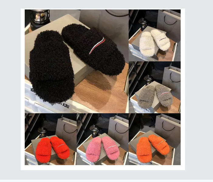 Size 35-46 Luxury Fur Slides Designer men women Slippers Ladies Wool Winter Fur Fluffy Furry Warm Letters Sandals Comfortable
