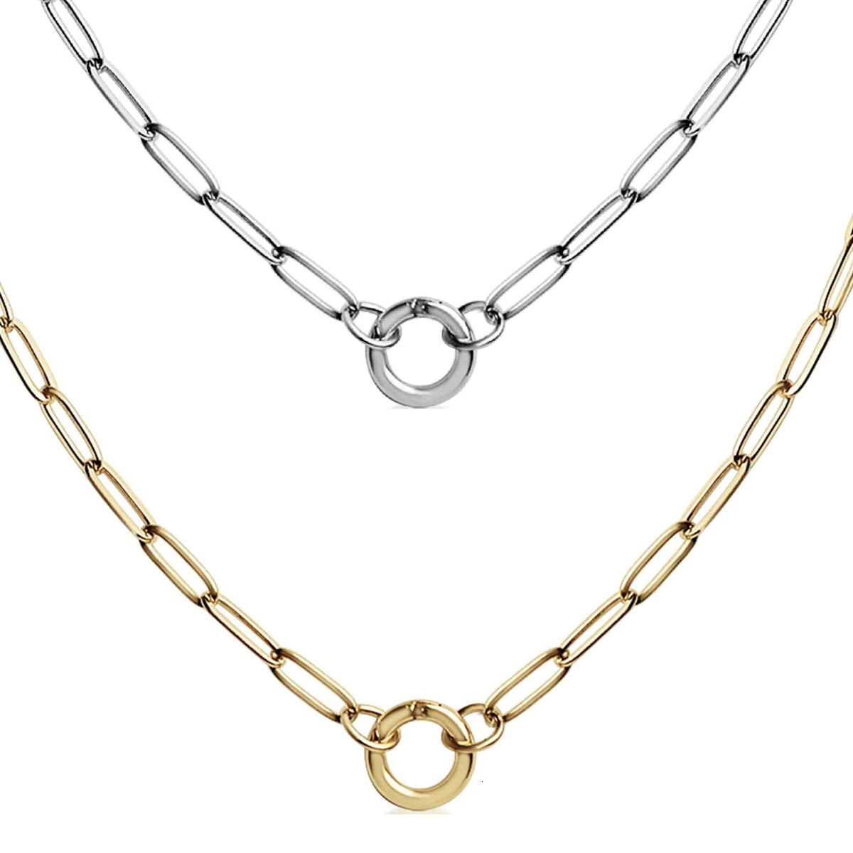 Stainless Steel Paperclip Circle Clavicle Chain DIY Pendant Necklace Personality Simple Unisex - view 6
