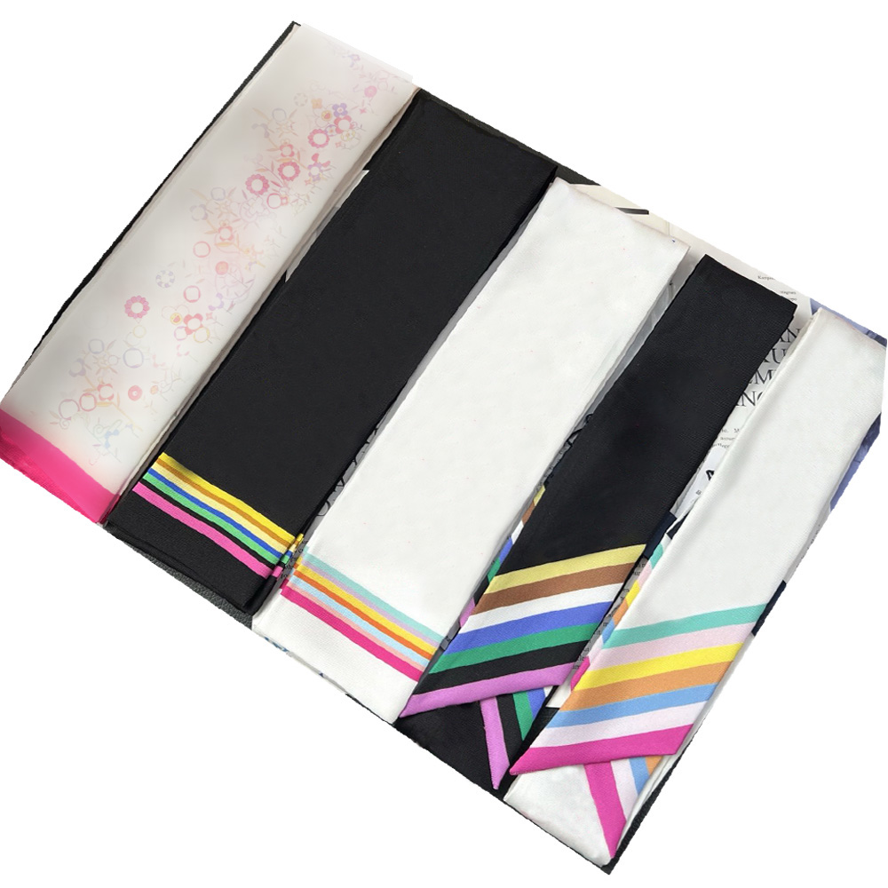 2025 New Designer Letter Style Color Striped Silk Scarf, ScarfS, Versatile Fashion Bag Strap, Hairband, Silk Fabric