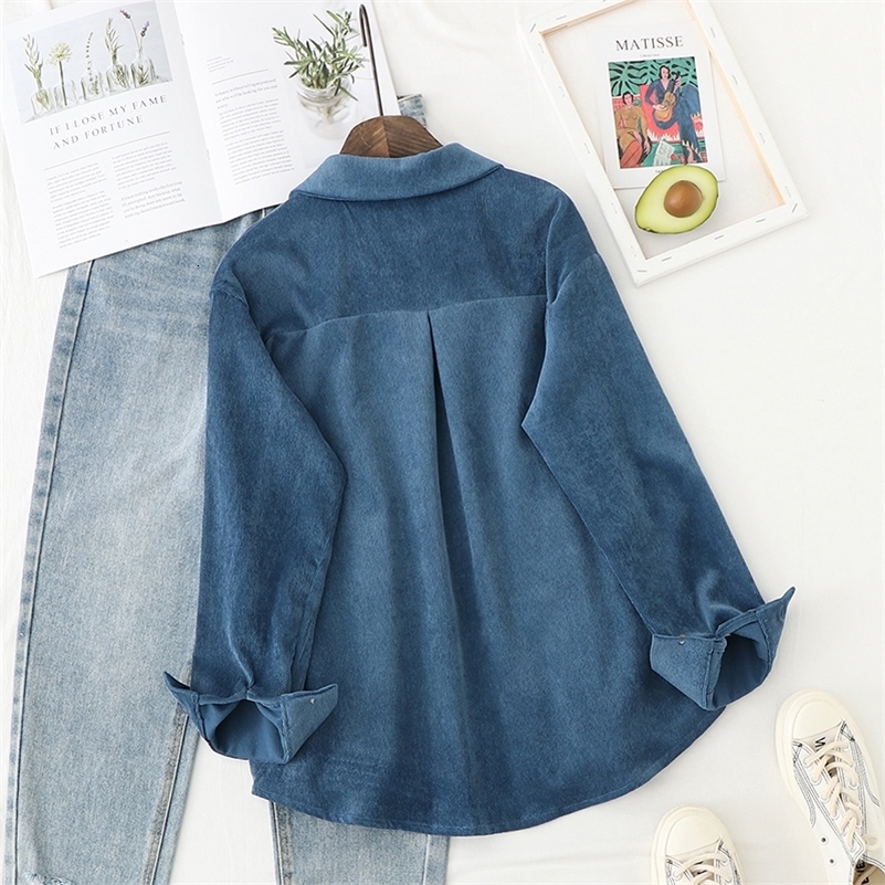 Corduroy Women Blouses Shirts Tunic Womens Tops And Blouses Womenswear Long Sleeve Clothing Button Up Down Loose White 250828