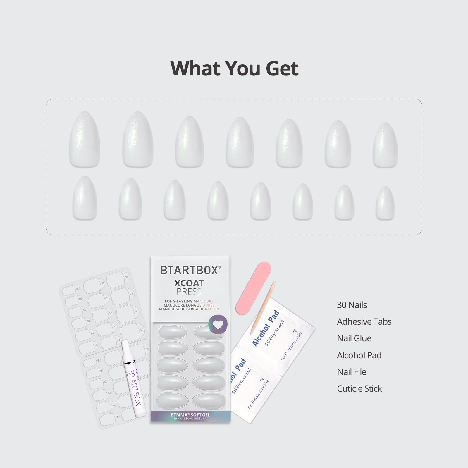 White Long Matte Press On Nails With Fine Shimmer, Fashionable And Beautiful, Suitable For Women And Girls To Wear Daily