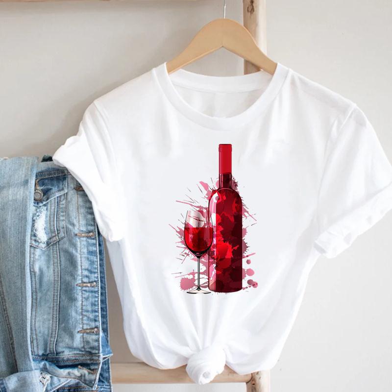 New Arrival Women's Top Wine Glass T-Shirt Plus Size Letter Print Summer T-Shirt - ZJ0367-A33
