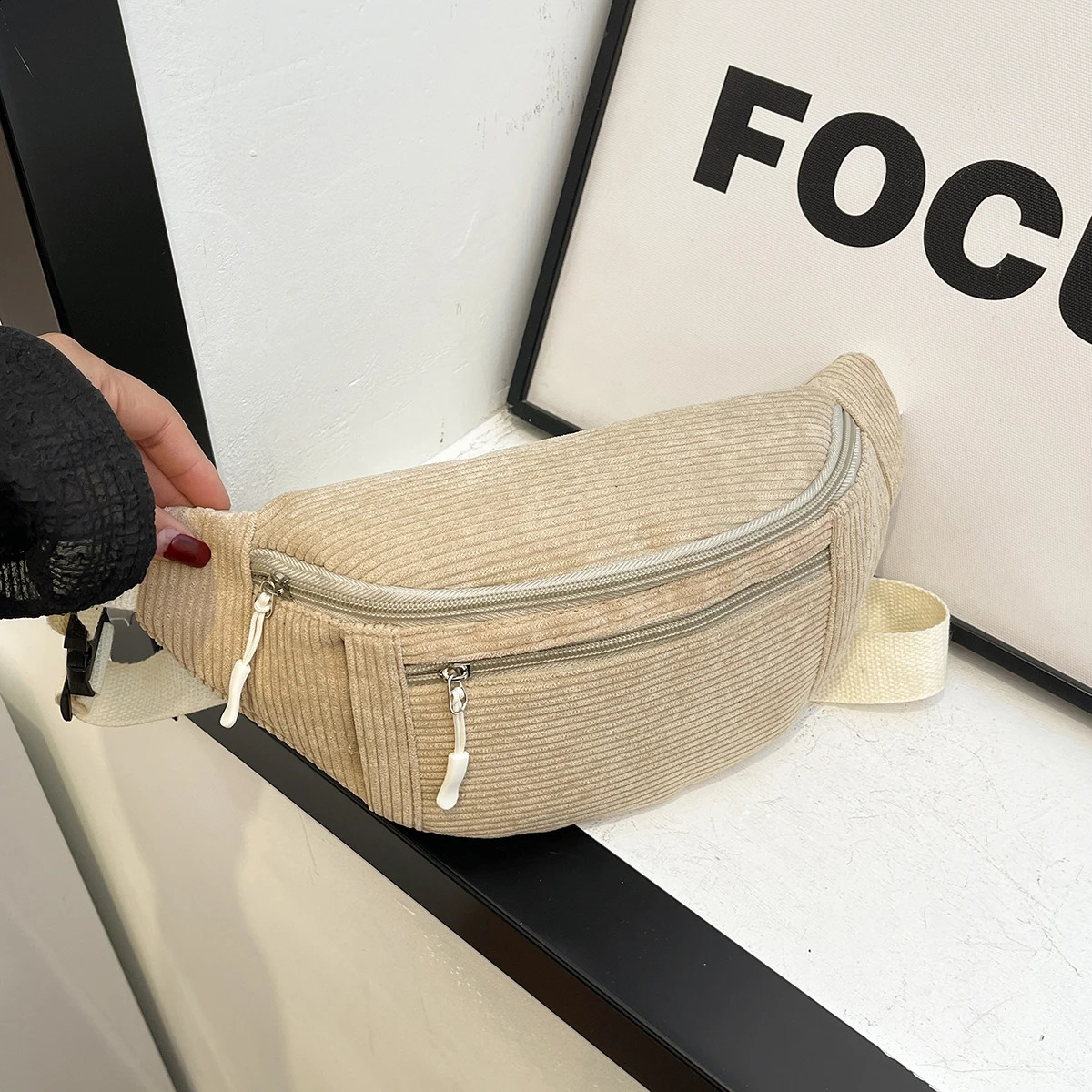 Women Waist Bag Corduroy Student Shoulder Handbag Crossbody Chest Breast Bag Fanny Pack Fashion Phone Female Bum Belt Purse 250829
