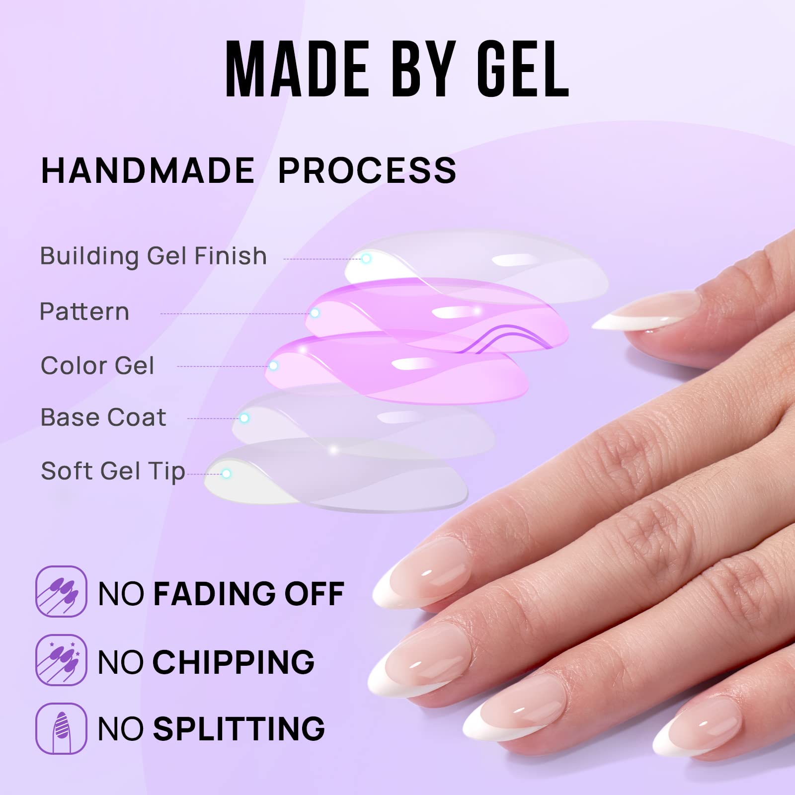 Elegant White French Edged Almonds Shape Press On Nails Tips Durable Reusable Suitable For Everyday Use