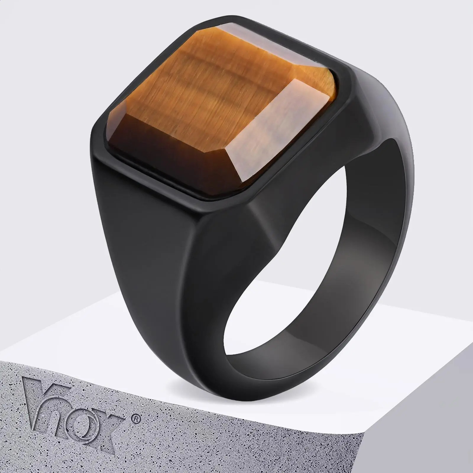 Vnox Tiger Eye Stone Ring for Men Geometric Square Stainless Steel Metal Finger Ring Stylish Ring Band Wedding Gift Size 712 250829