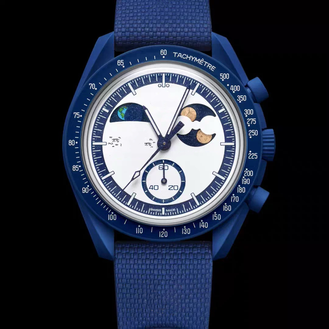 Bioceramic Planet Moon Mens Watches Full Function Quarz Chronograph Watch Mission To Mercury NEPTUNE 42mm Nylon Luxury Watch Wristwatches