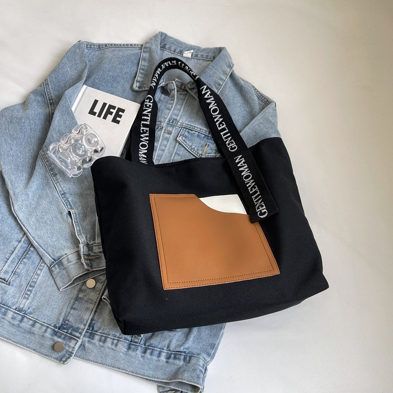 2025 bag autumn new shoulder strap print niche simple casual collage color block canvas bag gentle women's shoulder bag designer diagonal cross b