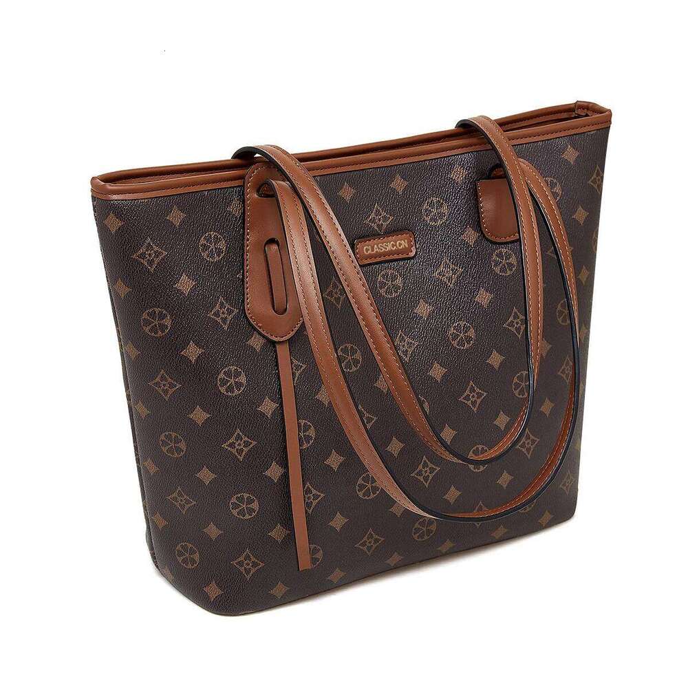 FOXER PVC Leather Vintage Printed Women's Tote Handheld Bag,Female's Daily Commuting Large Capacity Shoulder Bag Purse