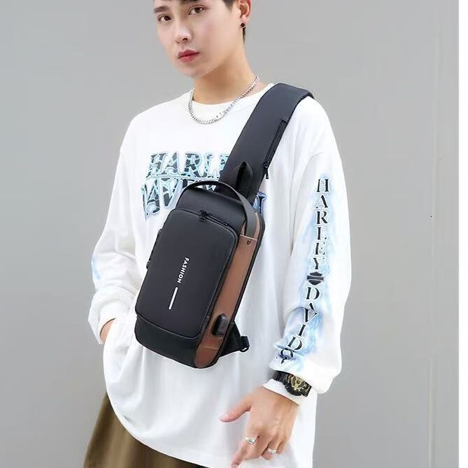 Free shipping designer bag men's USB new cycling bag men's waterproof chest backpack outdoor sports large capacity diagonal cross chest bag 