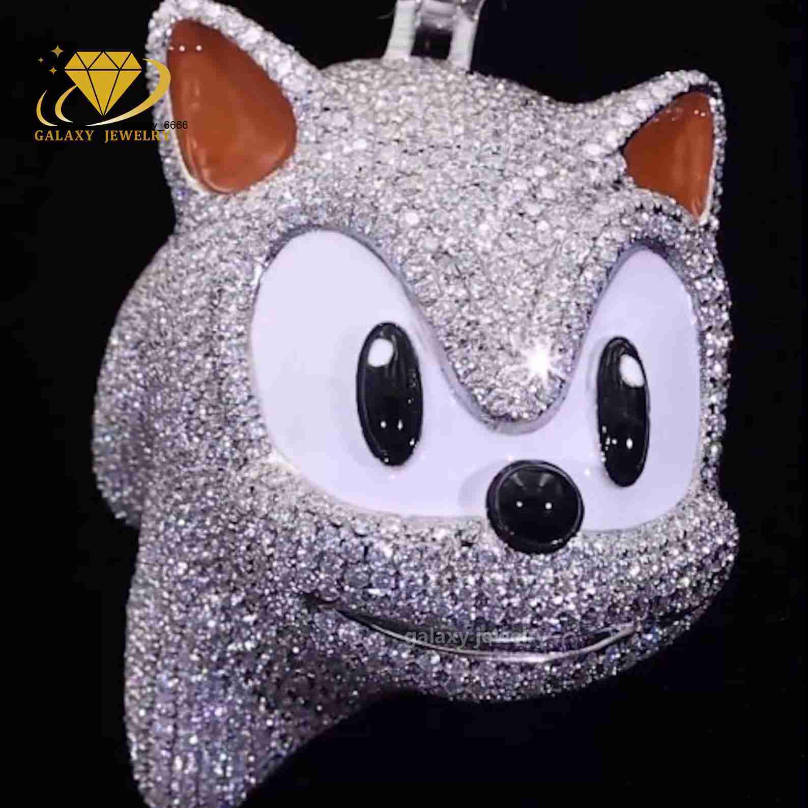 3D Iced Out Pendant 925 Sterling Silver Cuban Chain Cartoon Face Design Custom Hand Made Hiphop Moissanite Puppy Pendant