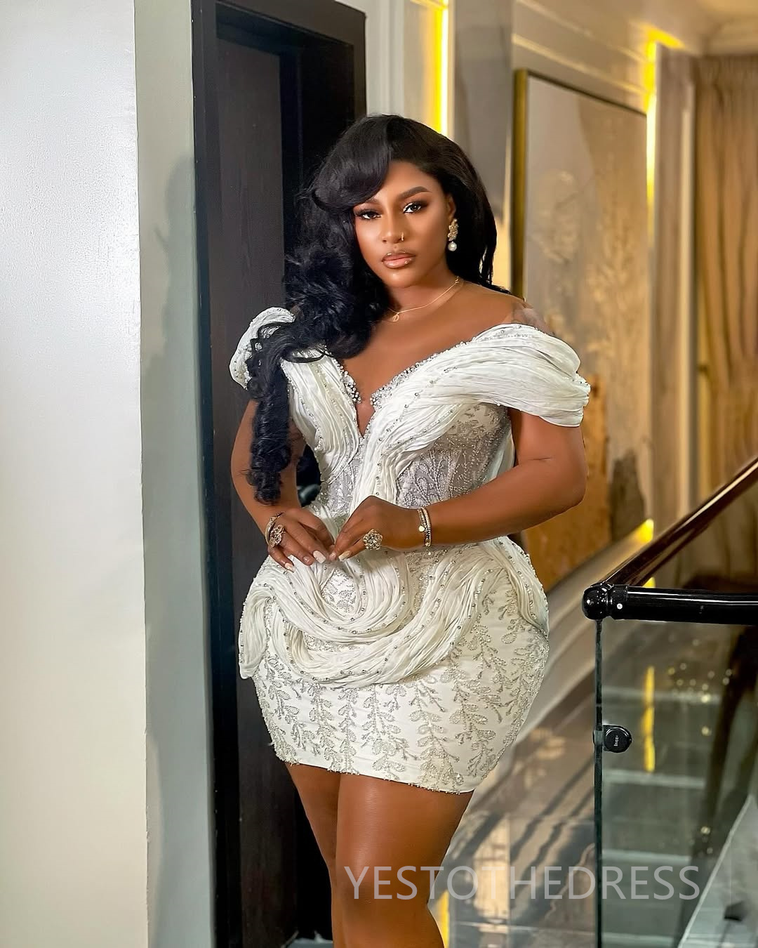 2025 Ivory Aso Ebi Cocktail Dresses For Women African Short Mini Dress Illusion Sheath Sheer Neck Beaded Lace Crystals Homecoming Dresses For Nigeria 