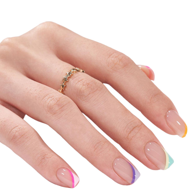 Multi Colored And Diverse French Edge Medium Length Press On Nails,Unique Personality Suitable For Girls And Women's Daily Wear