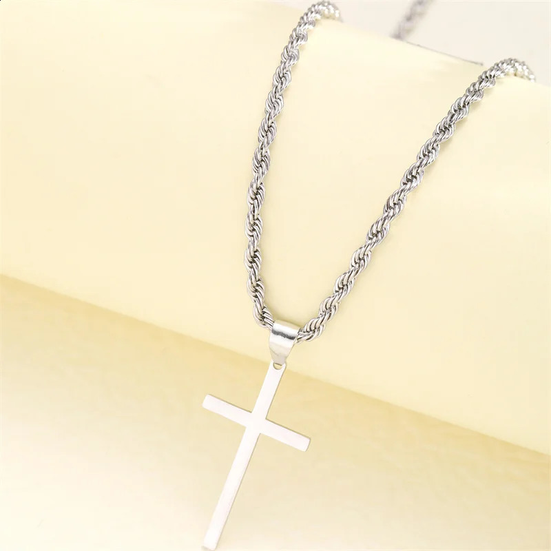 Cross Pendant Necklace for Men Boys Golden Plated Silver Color Simple Twisted Chain Fashionable Jewelry Beach Party Gift250829