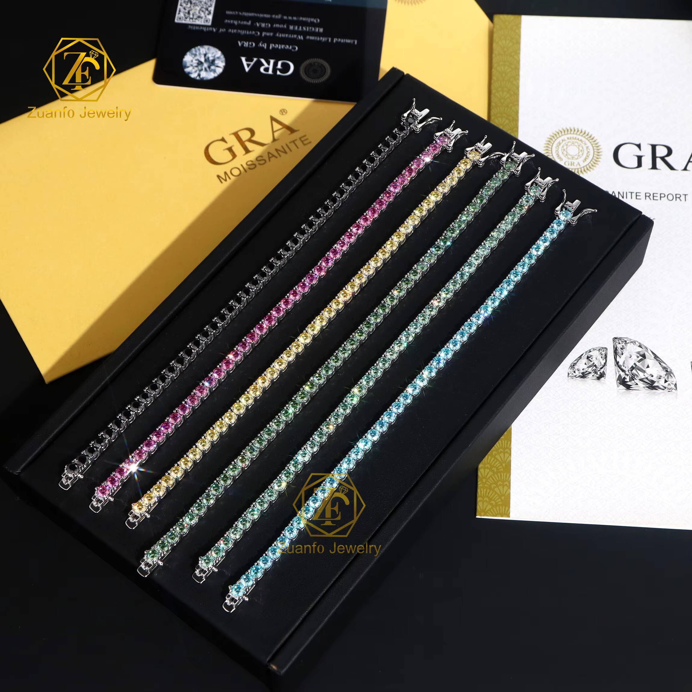 Pass Diamond Tester Blue Pink Yellow Black BlueGreen Moissanite Tennis Bracelet 925 Sterling Silver Jewelry Moissanite Bracelet
