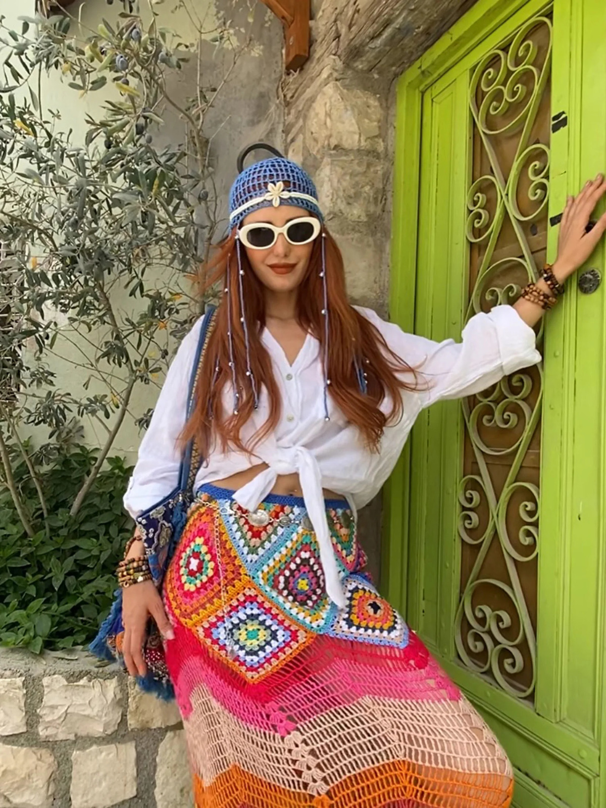 Boho Knit Cut Out Beach Half Skirt iously Handknit Crochet Long Skirts 2025 Womens Autumn Vacation Party Chic Dresses C103 250829