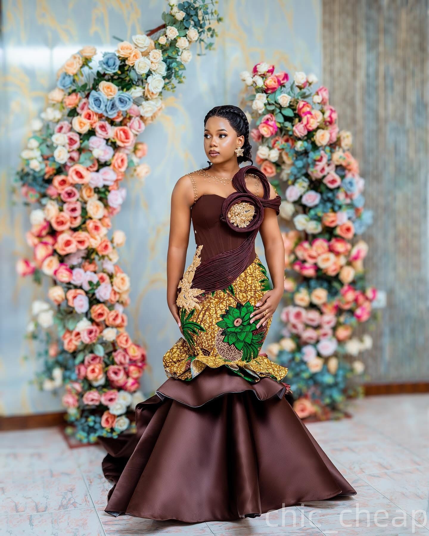 Aso Ebi Mermaid Brown Prom Dress 2025 Printed Crystals Satin Stylish Evening Formal Party Birthday Dresses Robe De Sorrie Reception Gowns For Special 