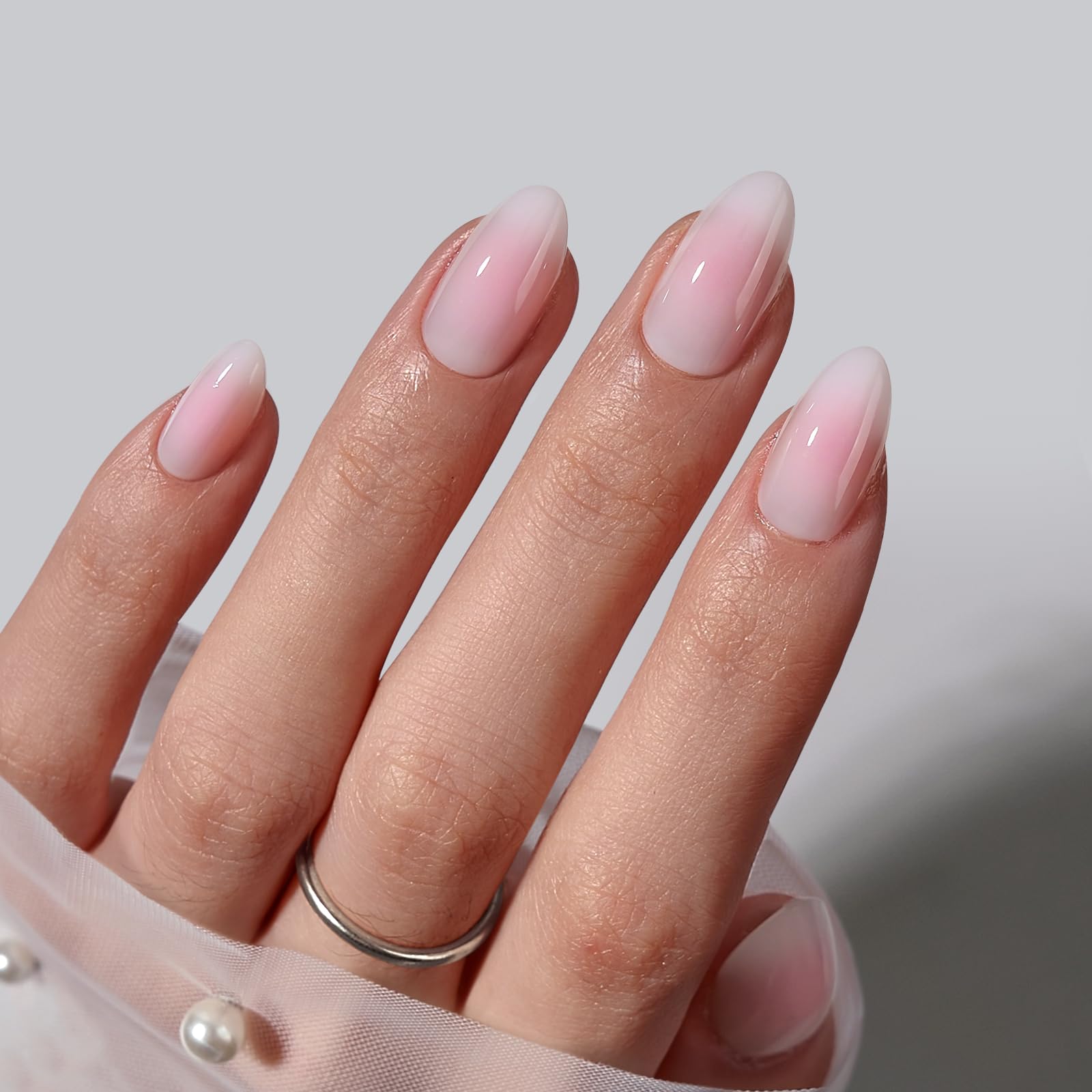 Pink And White Mixed Blending Gradient Press On Nails, Simple Go With Diverse,Are Essential For Women And Girls' Gatherings And Banquets