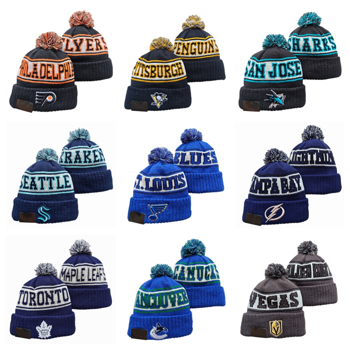 New Hockey Beanies 29 Teams Cuffed Knit Hat Pom Beanie Hat Teams Knits Hats Mix And Match All Caps