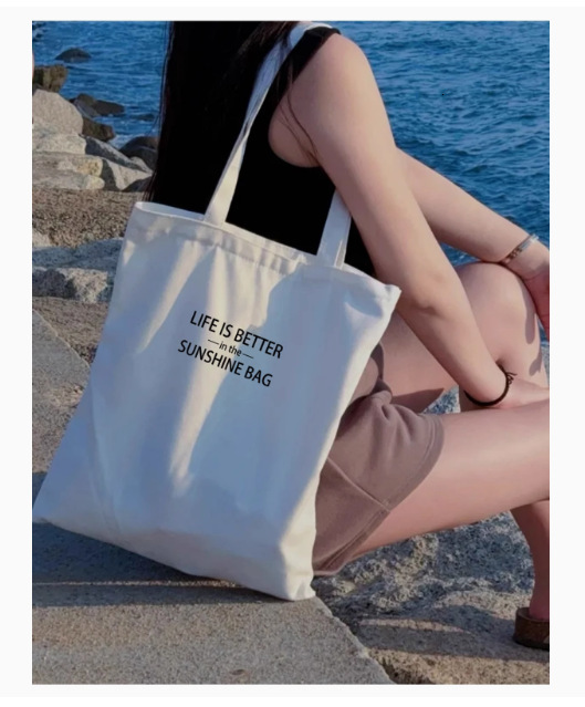 2025 autumn new minimalist letter canvas tote bag zipper shoulder bag bag casual niche designer shoulder bag women's canvas bag