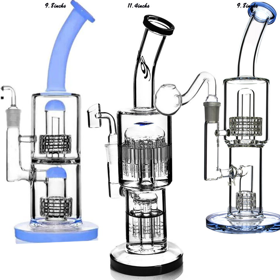 Glass bong water pipes Arm Tree Perc hookahs heady dab rigs Smoking Glass Bubbler with 14mm 18mm bowl 11.4inchs