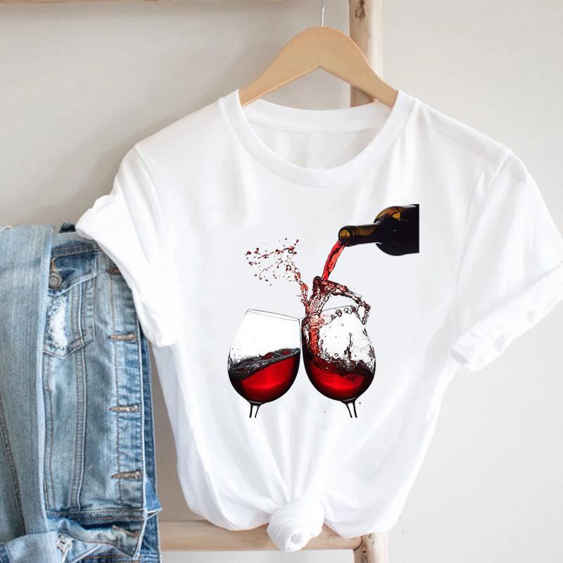 New Arrival Women's Top Wine Glass T-Shirt Plus Size Letter Print Summer T-Shirt - ZJ0367-A33