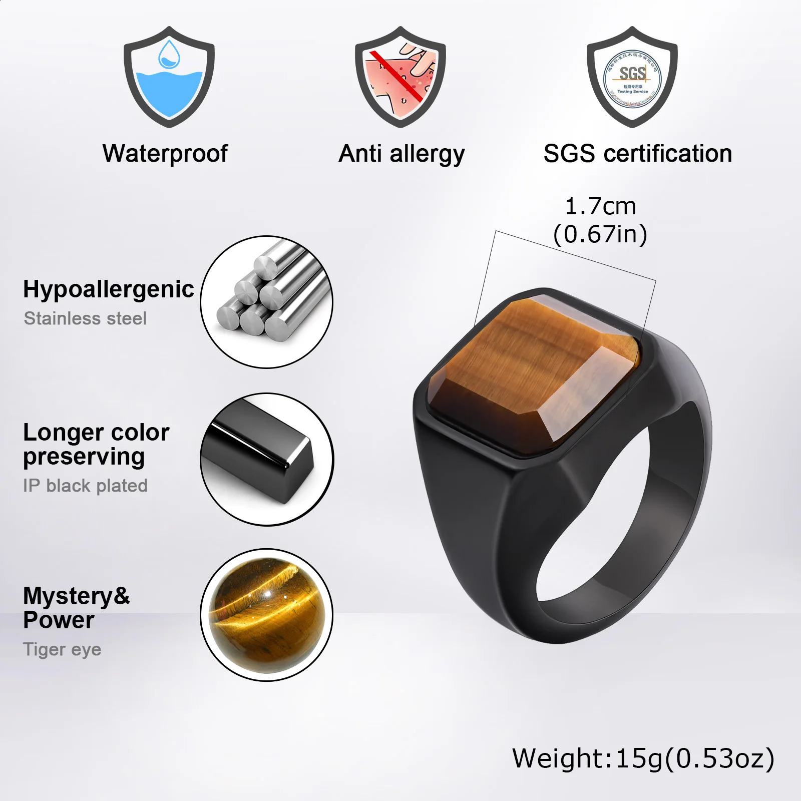 Vnox Tiger Eye Stone Ring for Men Geometric Square Stainless Steel Metal Finger Ring Stylish Ring Band Wedding Gift Size 712 250829