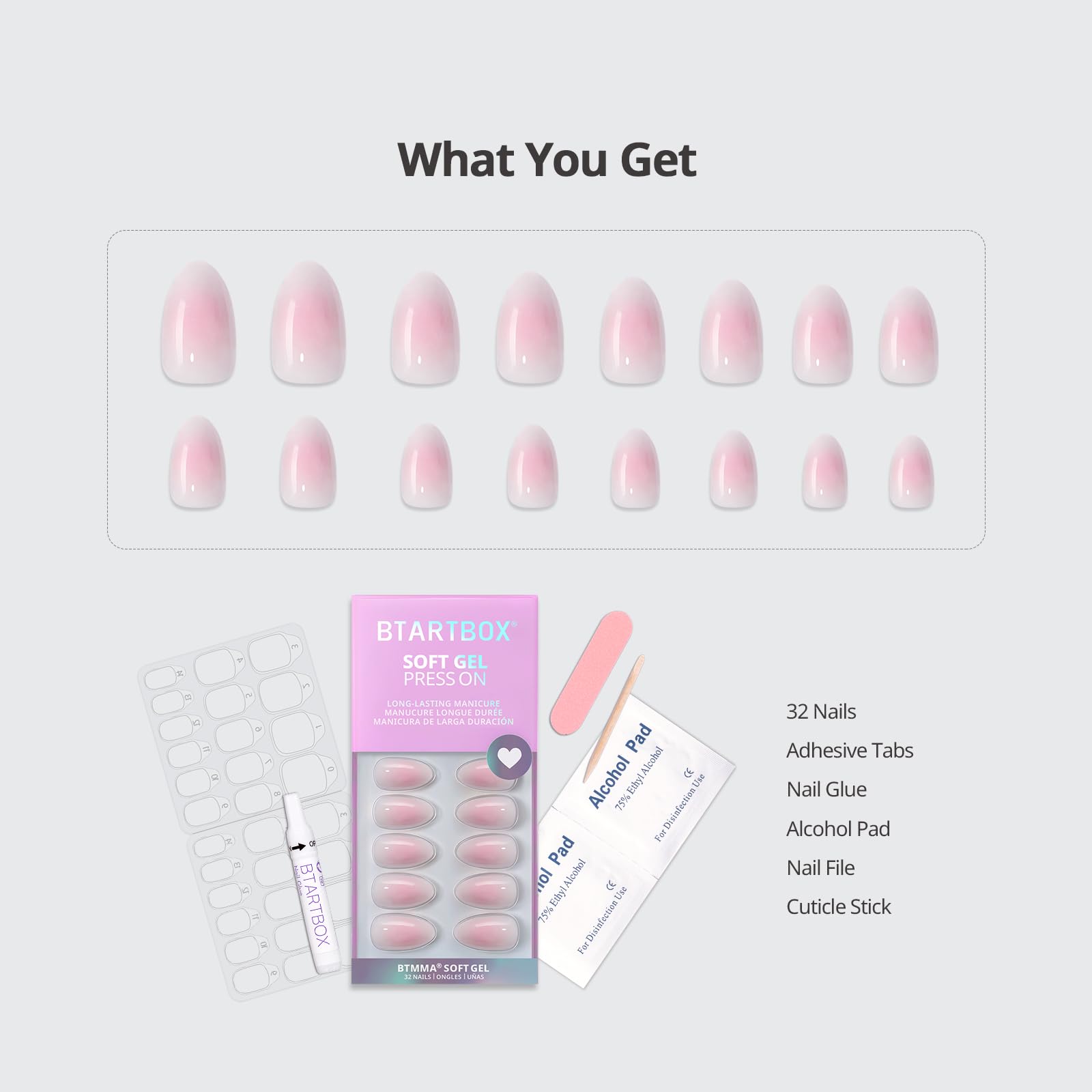 Pink And White Mixed Blending Gradient Press On Nails, Simple Go With Diverse,Are Essential For Women And Girls' Gatherings And Banquets