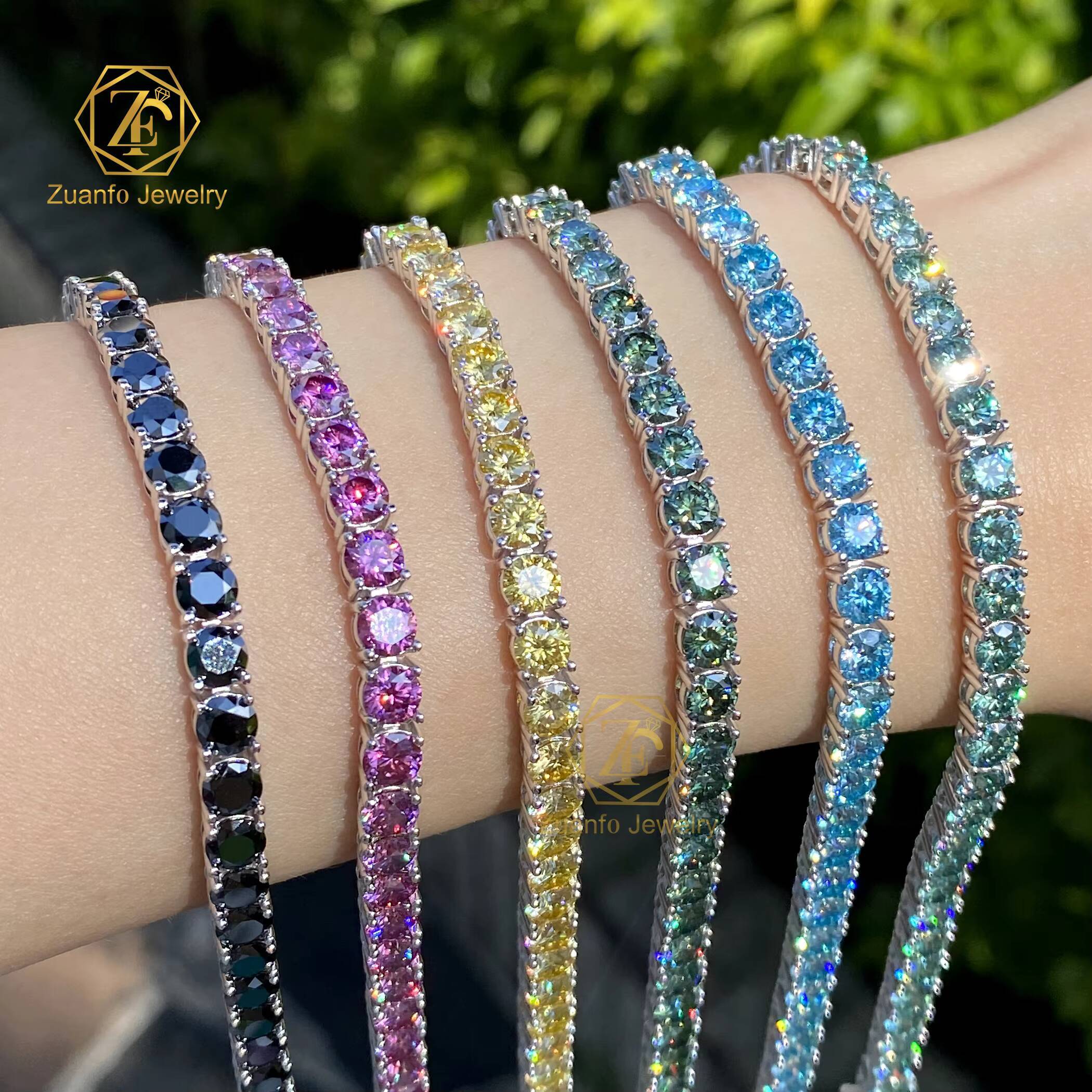 Best Friend Blue Moissanite Tennis Chain Colorful Customized Diamond Bracelet Sterling Silver for Girls Men Women