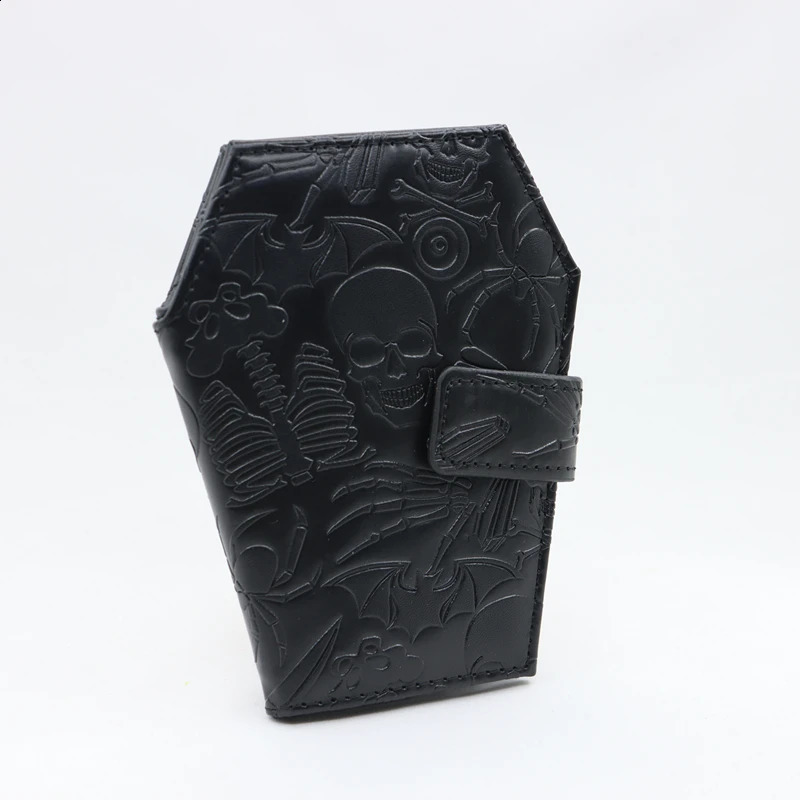 Dark Spooky Goth Vintage Embossed Skull Coffin Wallet Halloween Pattern Clutch PU Wallet 250829