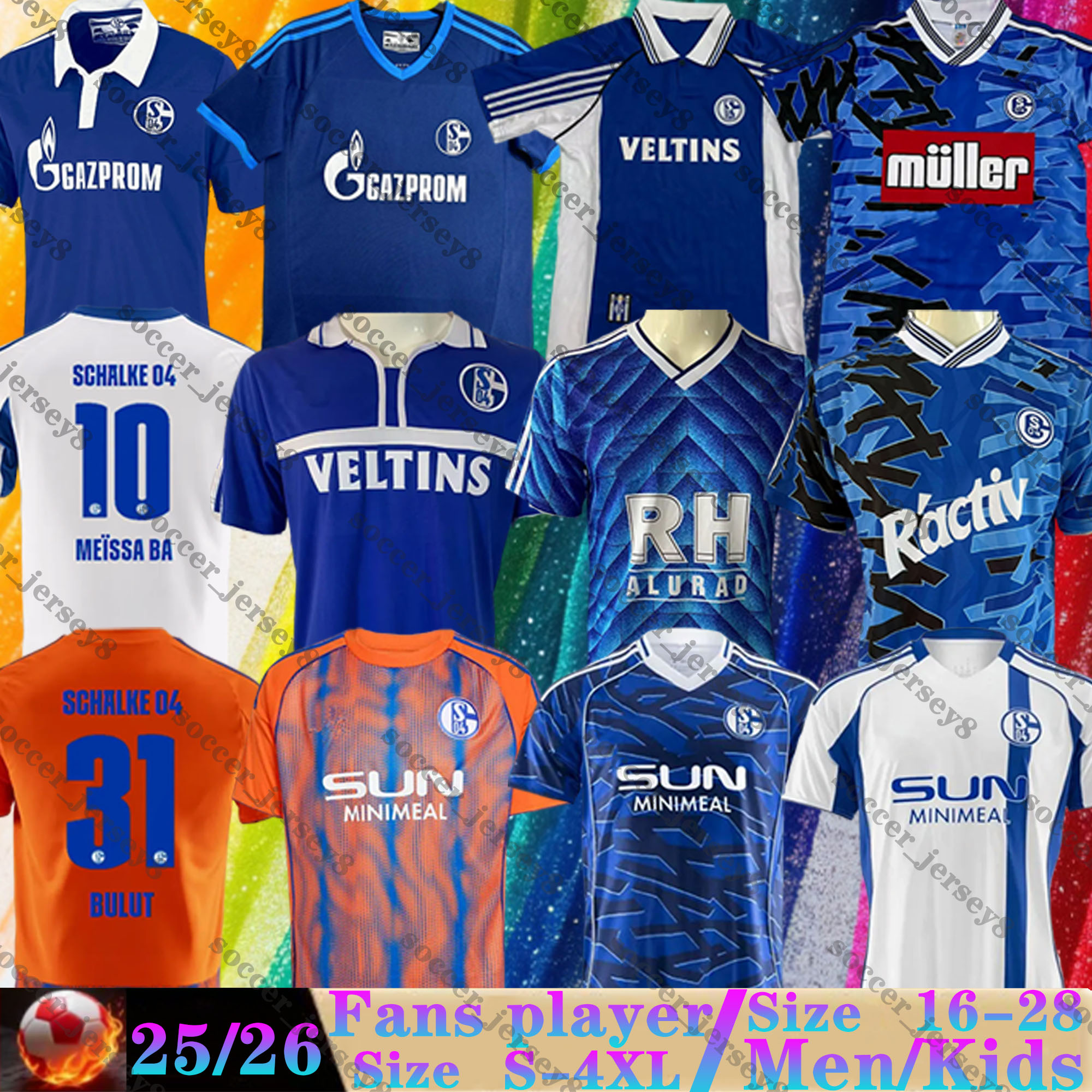 2025 2026 FC Schalke 04 Soccer Jerseys Retro 88 89 98 00 02 10 11 SYLLA KARAMAN SCHALLENBERG MATRICIANI WASINSKI HAMACHE BACHMANN 25 26 Home Men Football Shirts kids kit