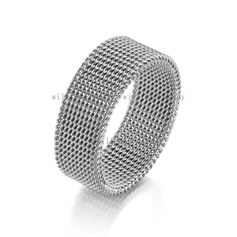 Stainless Steel Wire Mesh Ring Band Designer Jewelry Charm Gold Rotatable Spin Chain Rings Finger Tail Cuff for Woman Man Wedding Promise Gift Fashion