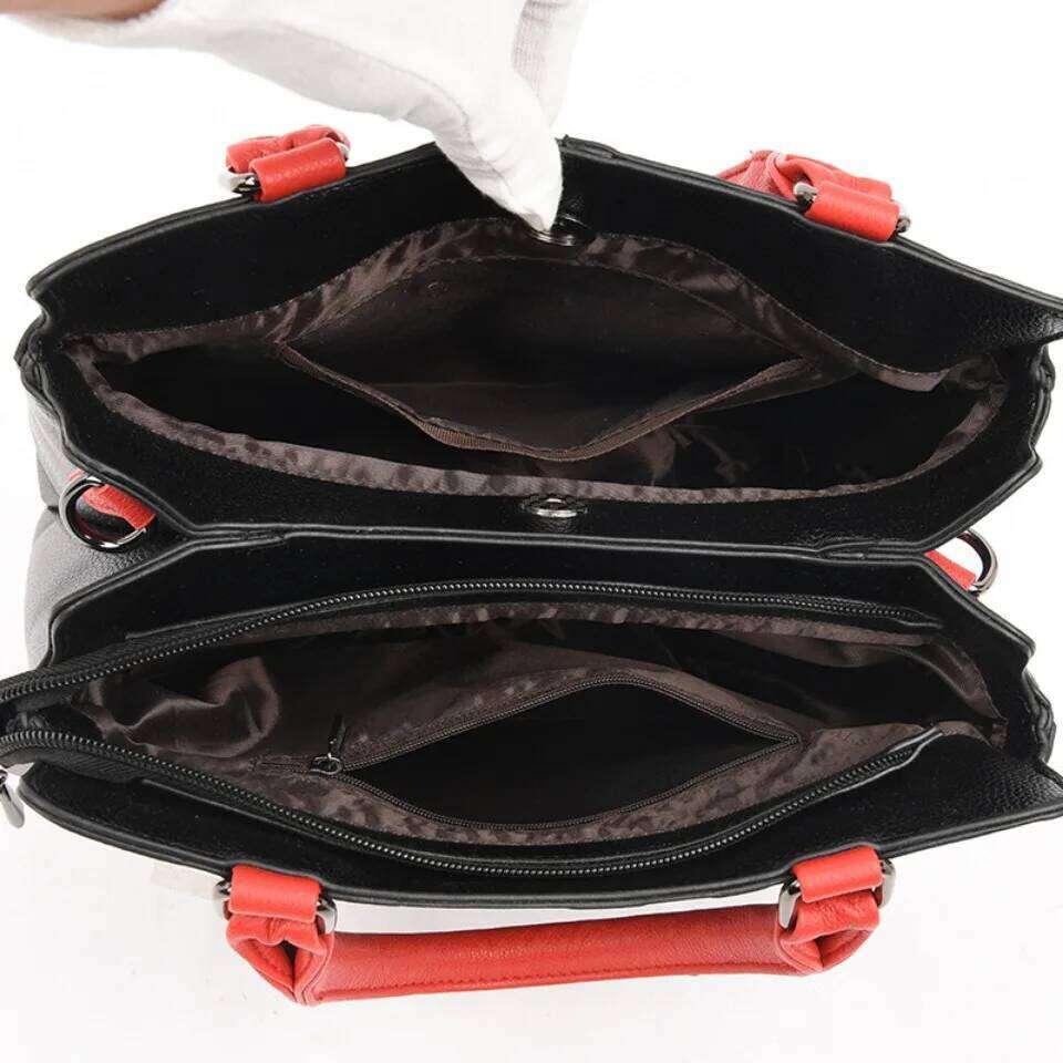 2-Layer Pockets Letter Printing Handbags Leather Vintage Ladies Shoulder Crossbody Bags For Women Tote Bag