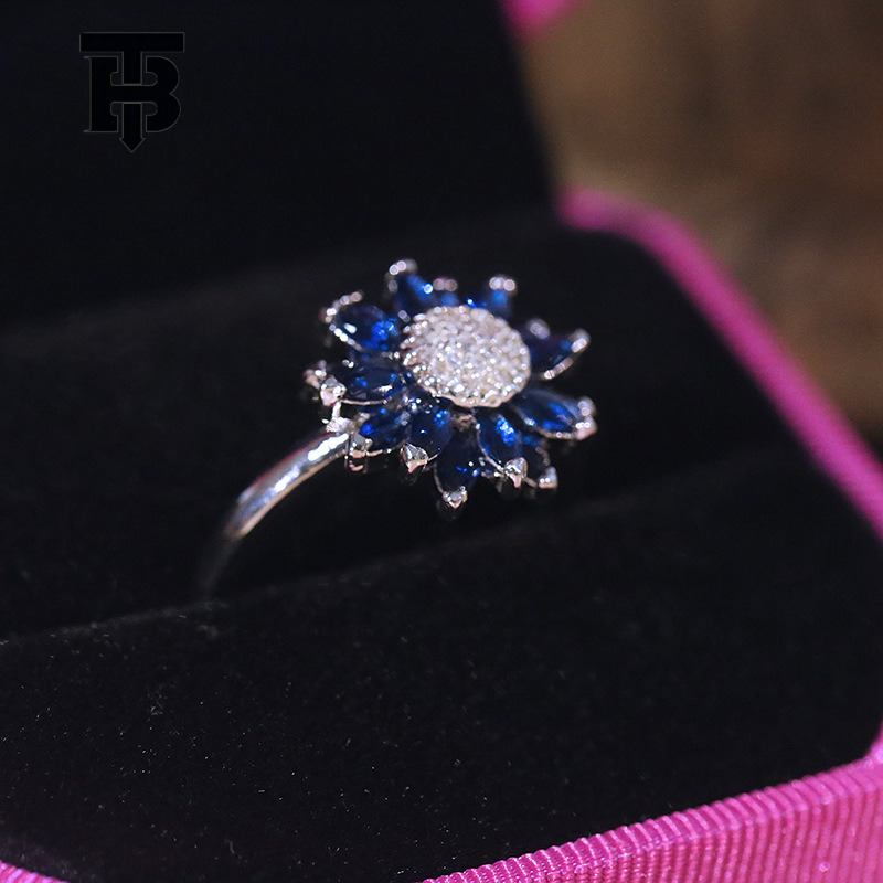 Free Shipping For New Designer Accessories Wish New Hot Sale Blue Diamond Sunflower Ring European And American Creative Retro Ring Jewelry For Women
