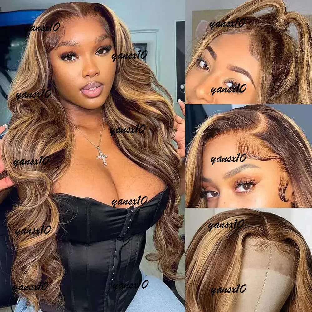 250 Density 30 40 Lnch 4/27 Blonde Highlight Body Wave Frontal Human Hair Wig 13x6 Ombre Colored 13x4 Lace Front Wigs Synthetic for Black Women