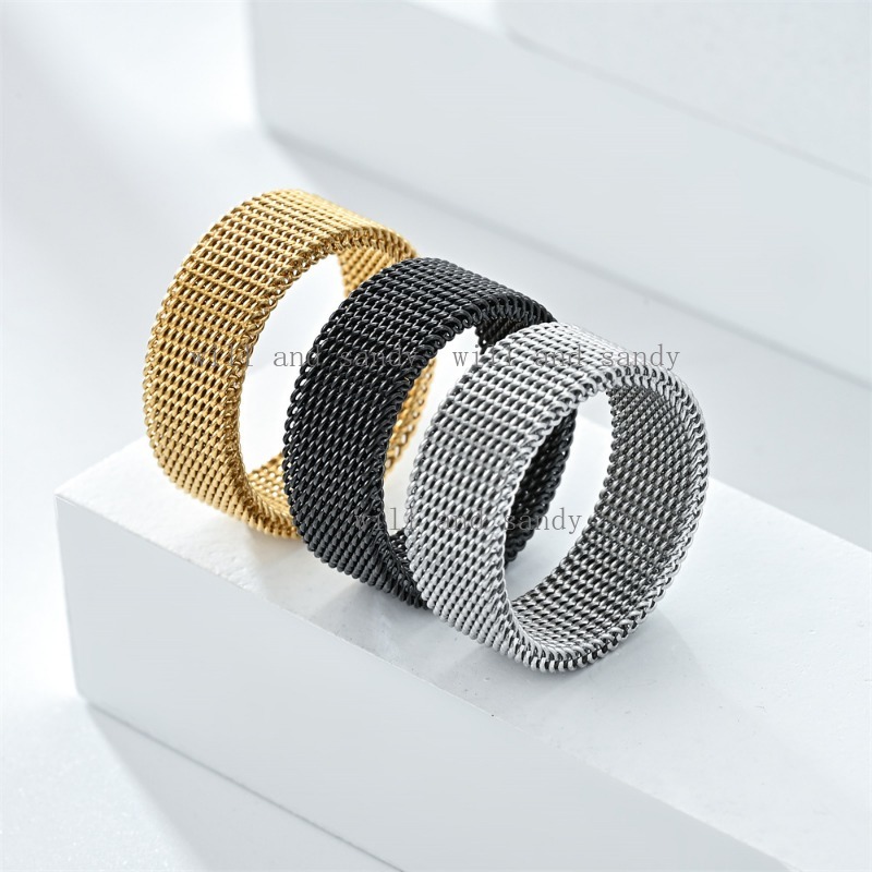 Stainless Steel Wire Mesh Ring Band Designer Jewelry Charm Gold Rotatable Spin Chain Rings Finger Tail Cuff for Woman Man Wedding Promise Gift Fashion