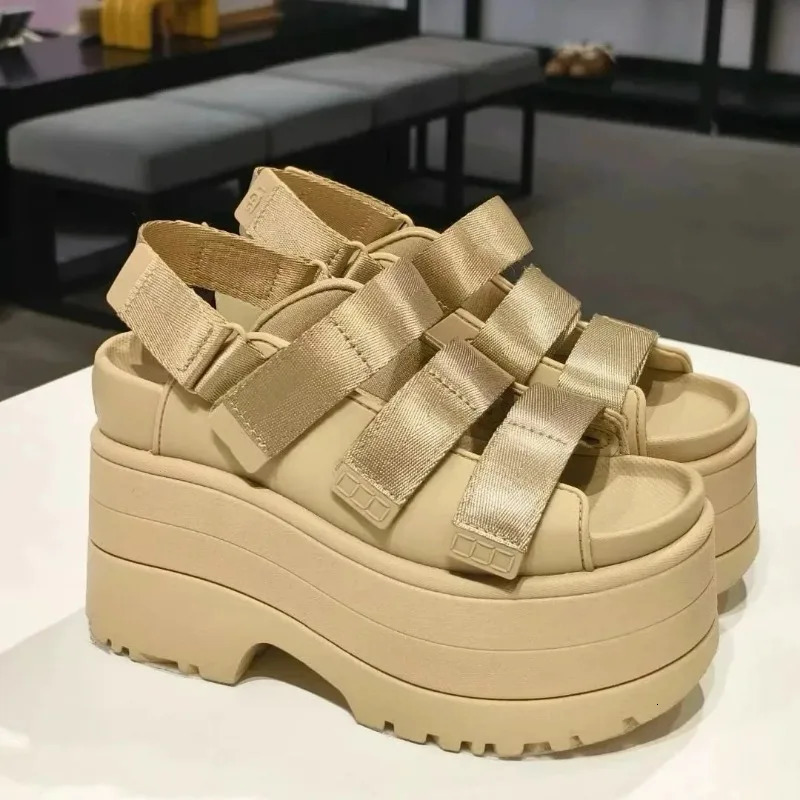Casual Thick Heel Heightening Magic Tape Sandals Summer Style Roman Versatile Womens Shoes Comfortable SlipOn Sandal 250820