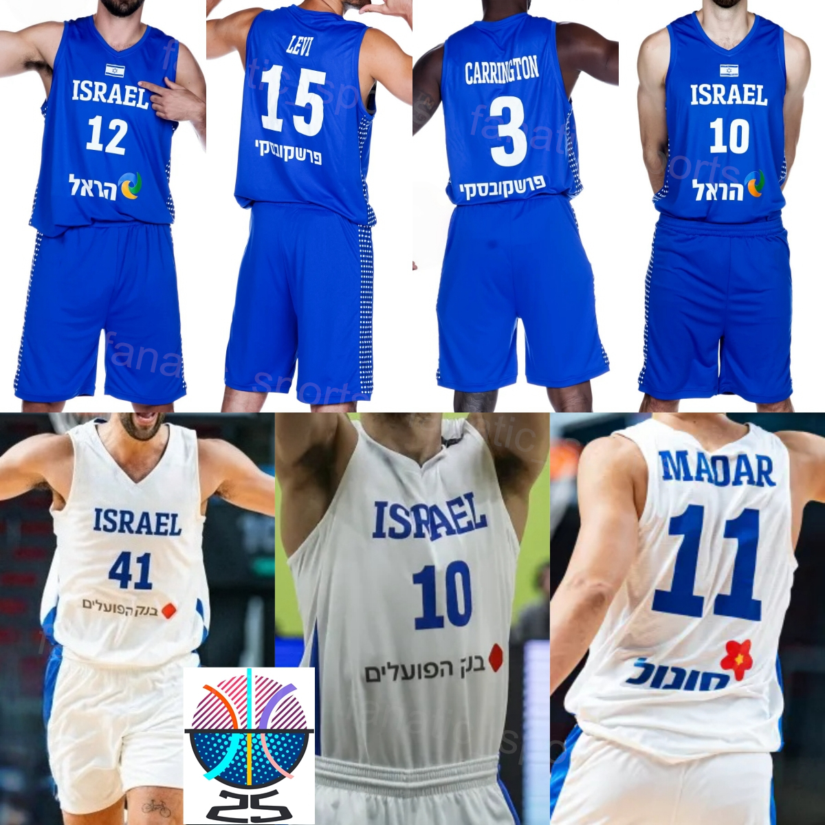 Printed Israel Basketball Jersey 2025 2026 EuroBasket 10 Bar Timor 6 Itay Segev 15 Nimrod Levi 50 Yovel Zoosman 99 Guy Palatin 35 Ethan Burg 8 Deni Avdija Men Women Kids