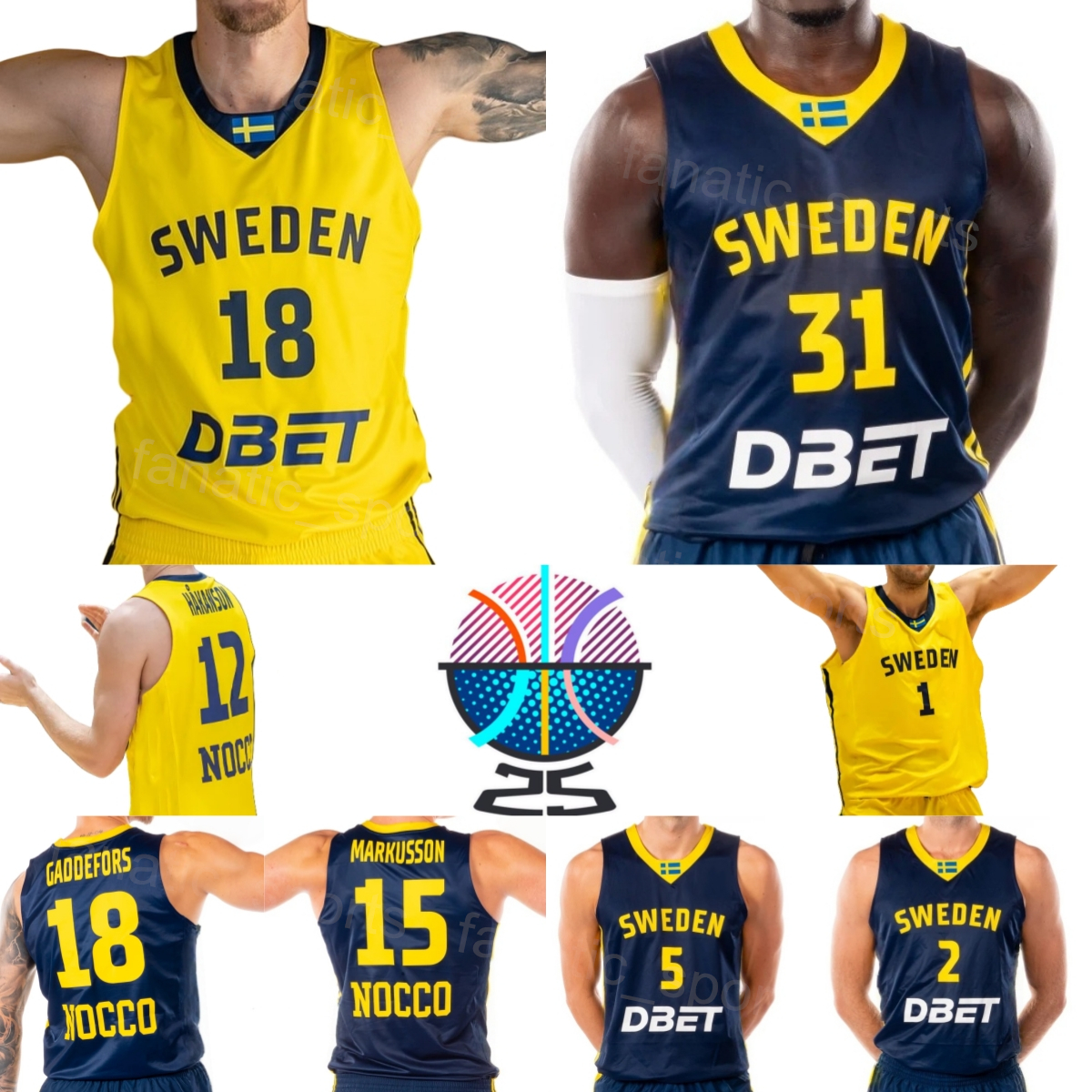 Printed Sweden Basketball Jersey 2025 EuroBasket 1 Denzel Andersson 2 Adam Ramstedt 16 Nicholas Spires Mattias Markusson Wilhelm Falk Pelle Larsson Men Women Kids