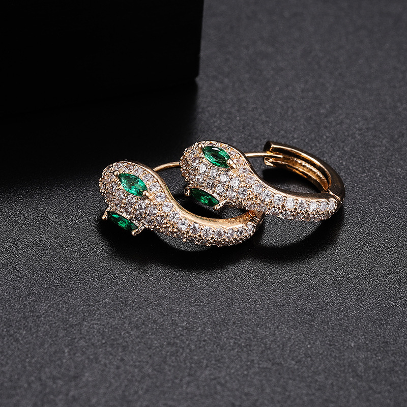 Luxury Brand Designer Exquisite Snake-Shaped Earrings European And American Three-Dimensional Funny Ear Jewelry Copper Micro-Inlaid Women's Minim