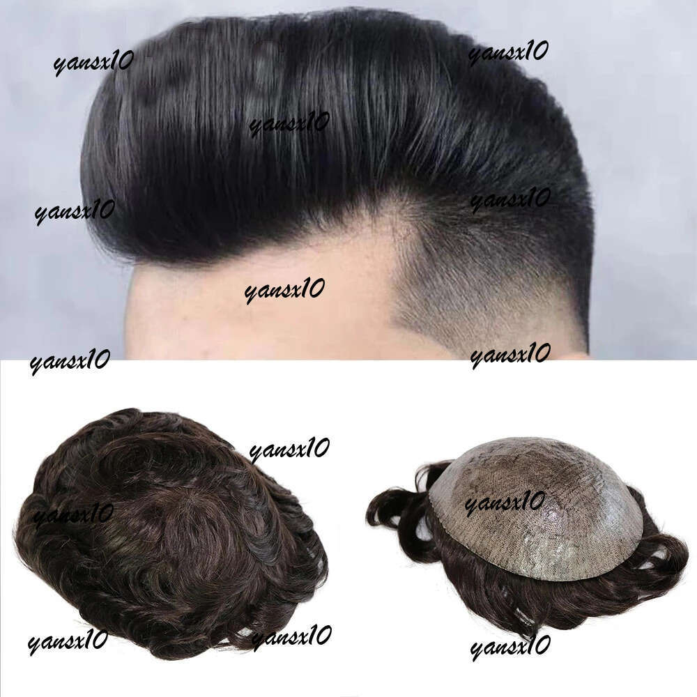 Durable Thin Skin Toupee Full Pu Men's Human Wigs Male Unit Capillary Prosthesis #1B Black Hair Pieces Replacement System