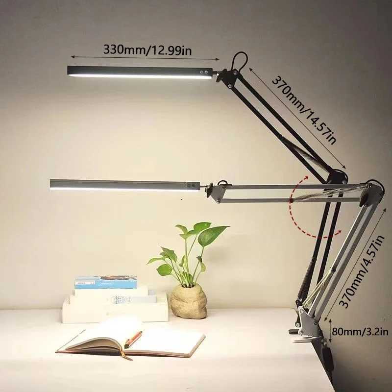 LED Folding Table Lamp Metal Clip Type Long Arm Dimmable Desk Lamp USB Plug For Living Room Study Office Computers Desk Reading H250829