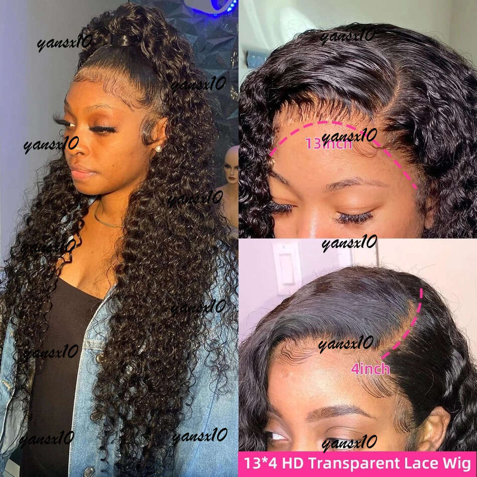 40 Inch Curly 13x4 Front Human Hair Brazilian Wigs For Women Deep Wave HD Lace Frontal Wig Synthetic Pre Plucked