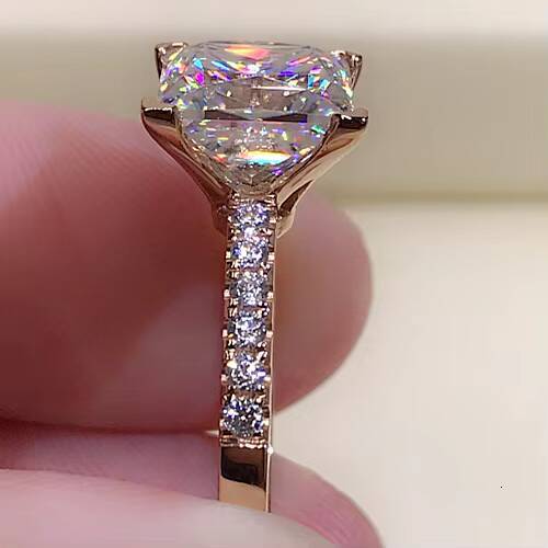 Unique Design 18K Gold With 3ct D Color Princess Cut Moissanite Diamond Ring Gemsmetone Jewelry Engage Ring