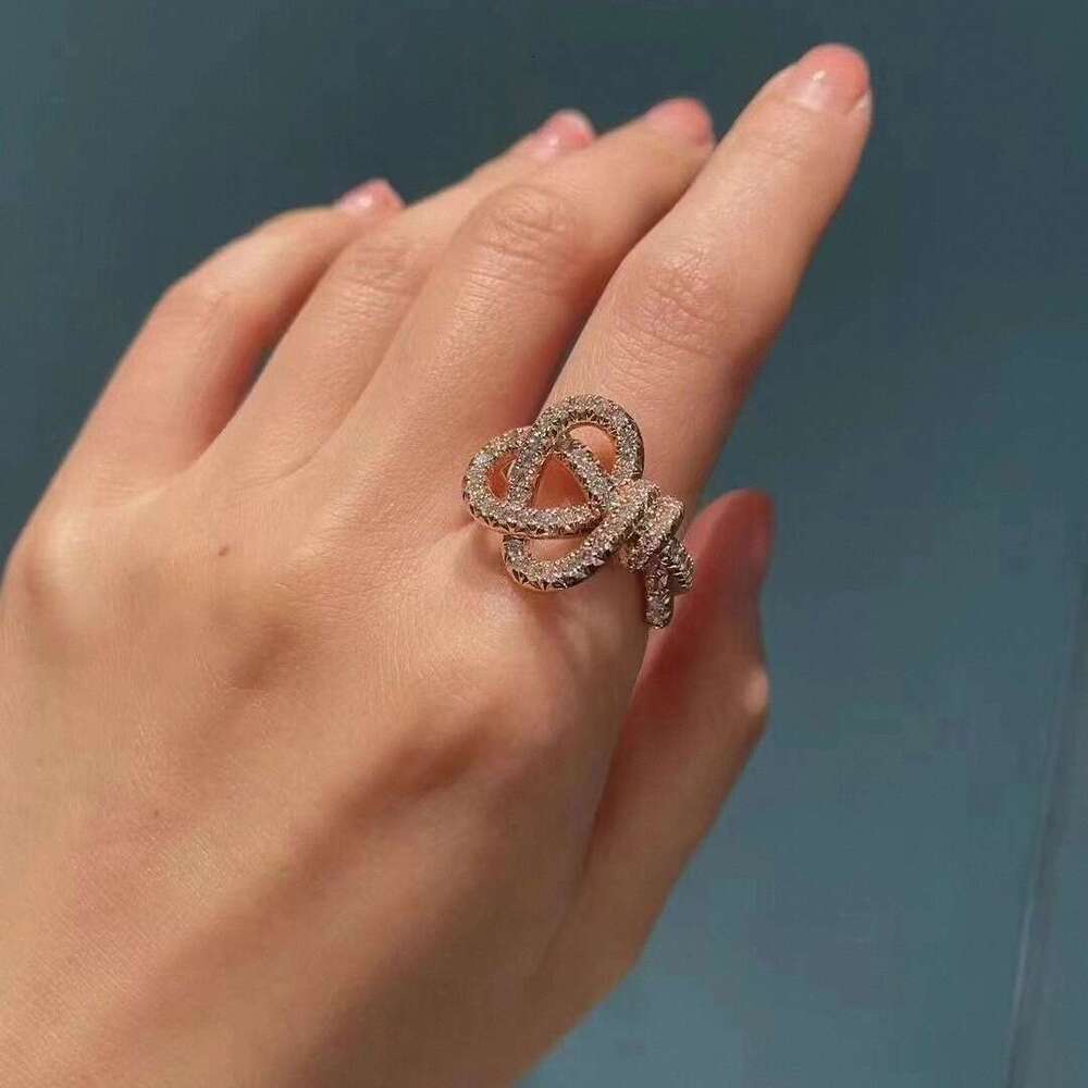 New Keys Woven Full Diamond Key Women Rose Rope Knot Ring Index Finger High Version