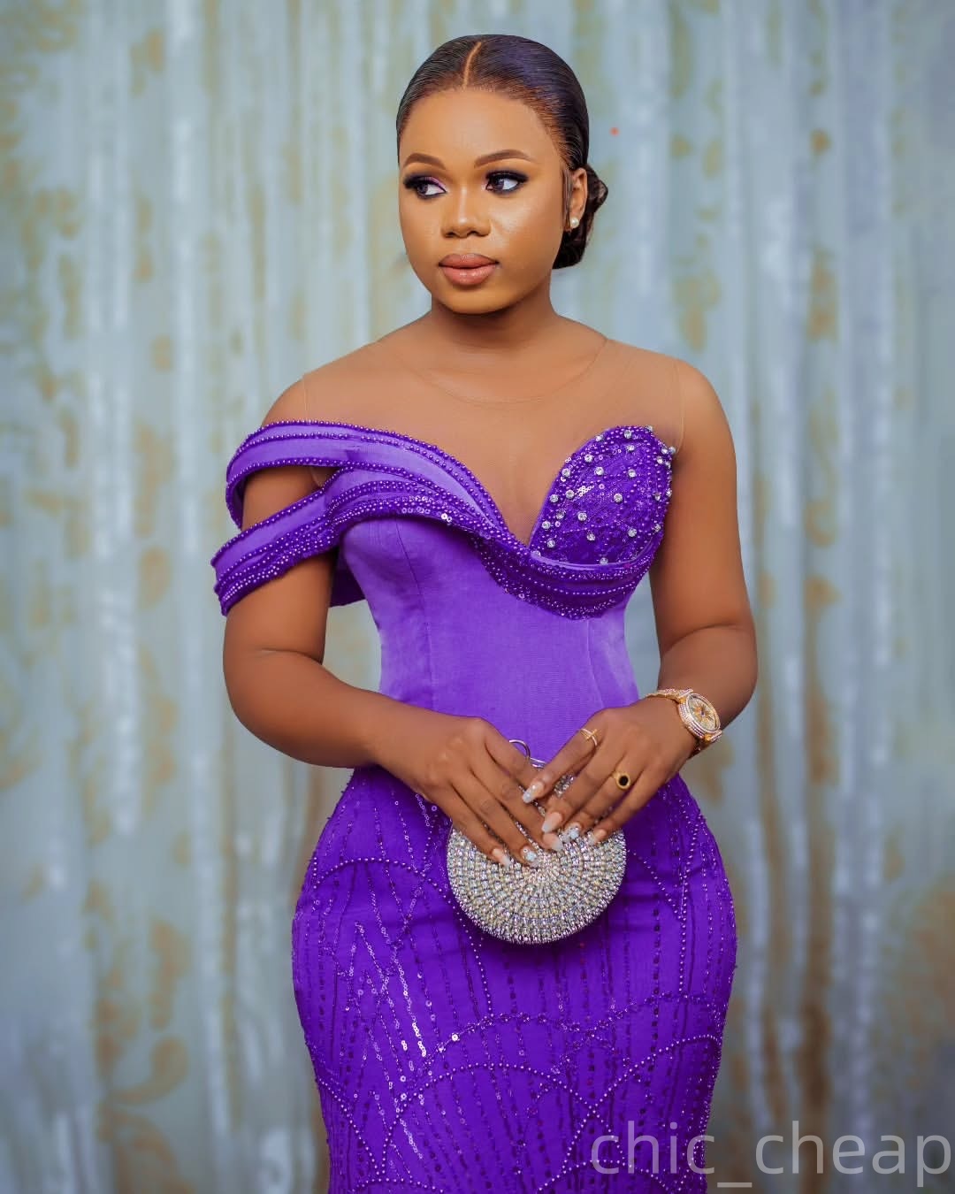 Aso Ebi Purple Mermaid Prom Dress 2025 Beaded Crystals Sequined Sparkly Evening Formal Party Birthday Dresses Robe De Sorrie Reception Gowns For Speci