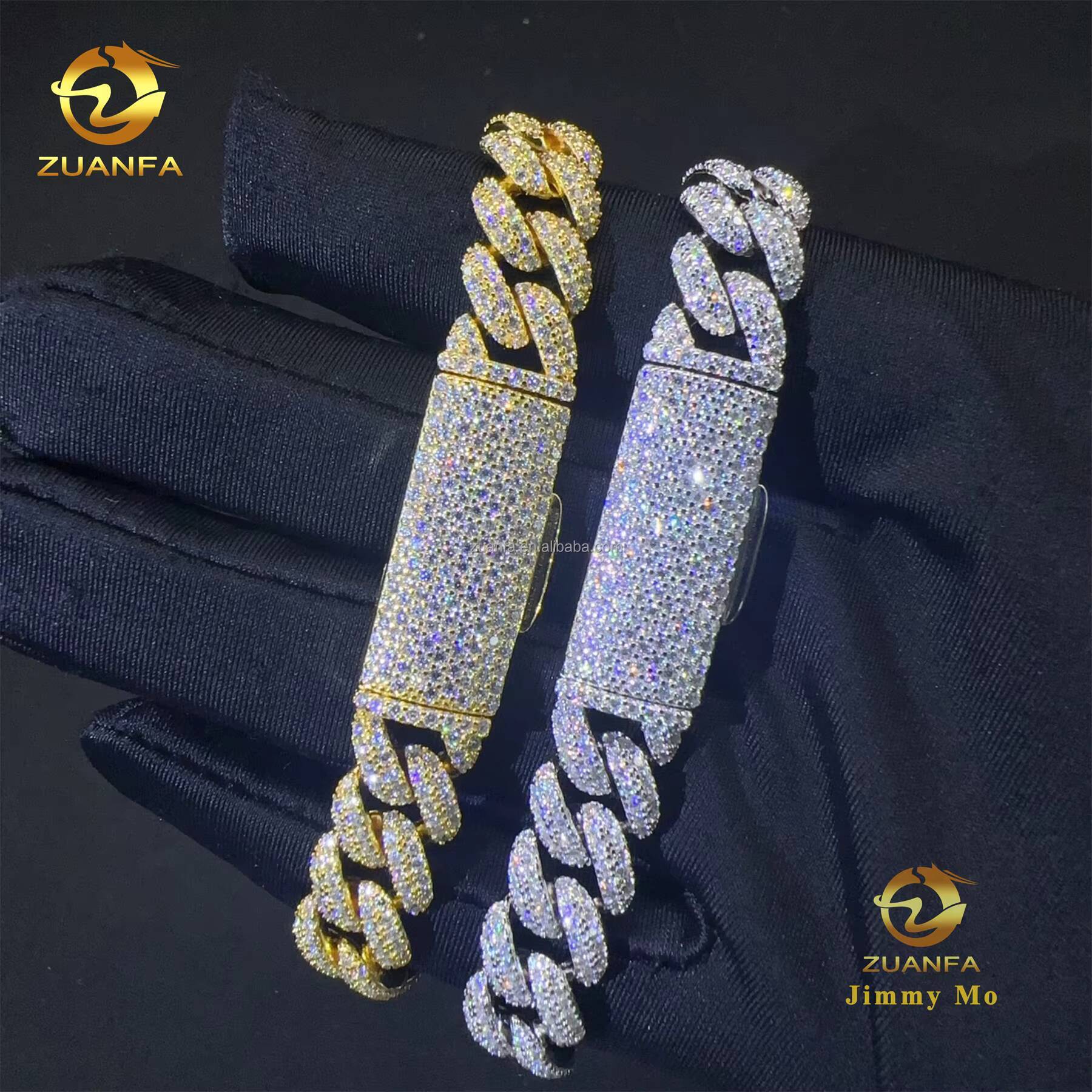 Bulk Stock Pass Diamond Tester 10mm 2Rows Stone 925 Silver Iced Out Hip Hop Jewelry Moissanite Diamond Miami Cuban Bracelet