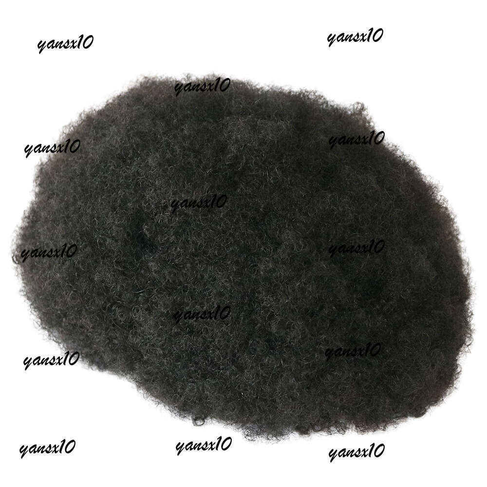 Super Durable Skin Base 6MM Afro Curl Toupees for African America Black Mens 100% Human Hairpieces Curly Wigs