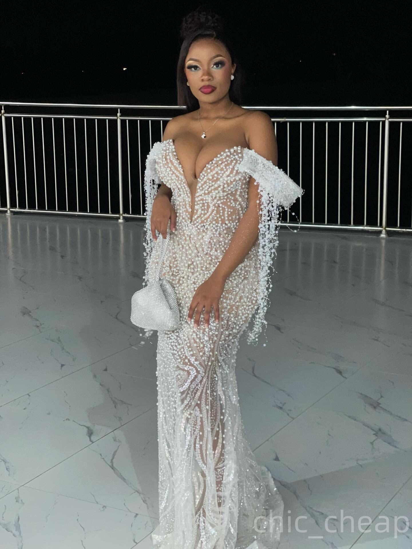 Ivory Mermaid Prom Dresses 2025 Pearls Tassels Sequined Illusion Evening Formal Party Second Birthday Engagement Gowns Plus Size Dress For Special Occ